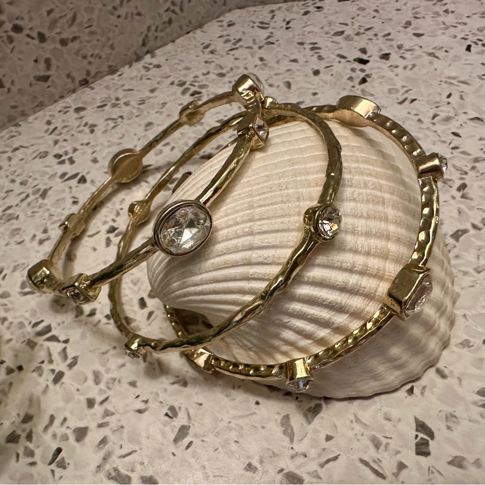 3 pc gold tone and clear gem bangle set - Picture 3 of 4